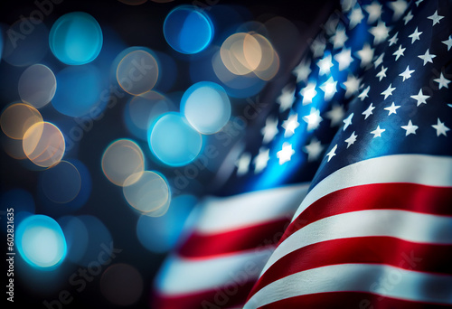 America flag on bokeh background. 4th of july Generative ai