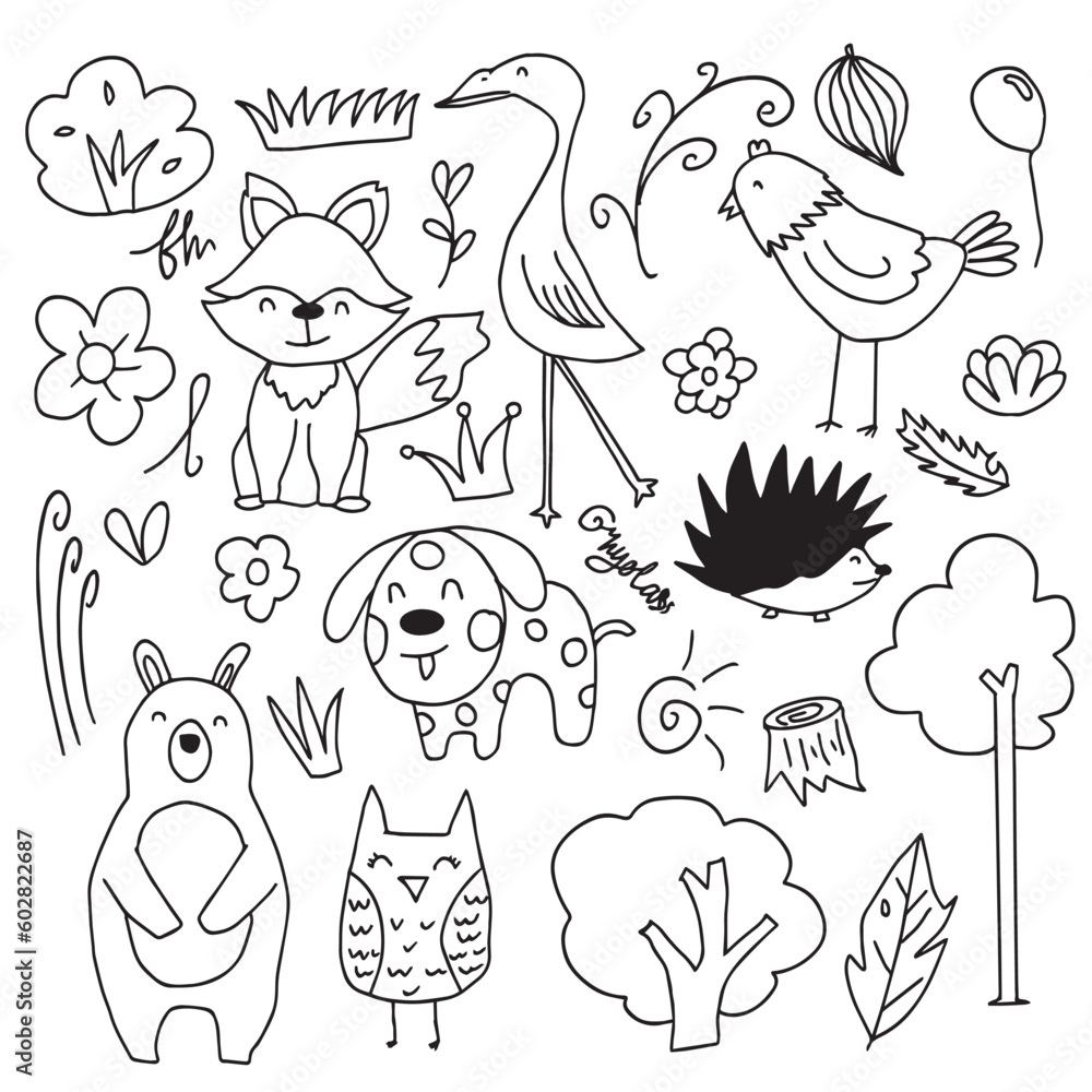 Set of hand drawn kawaii animal isolated on white background Set of hand drawn kawaii animal isolated on white background