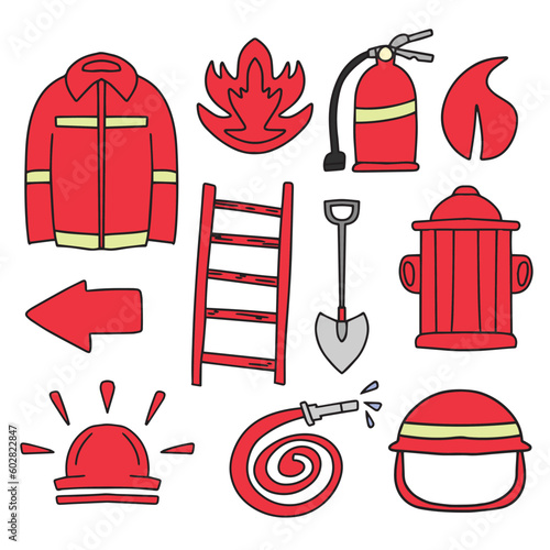 set of fire equiptment isolated on white background