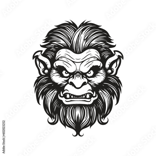 troll, vintage logo line art concept black and white color, hand drawn illustration
