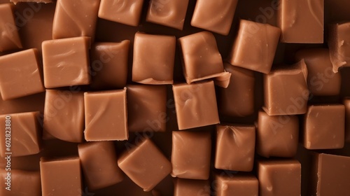 Sweet Fudge Candy Photorealistic Horizontal Background. Sweet Dessert From Confectionery. Ai Generated Hyperrealistic Background with Delicious Flavory Fudge Candy. Generative AI