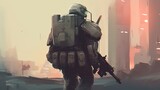 A futuristic soldier with a jetpack. Fantasy concept , Illustration painting. Generative AI