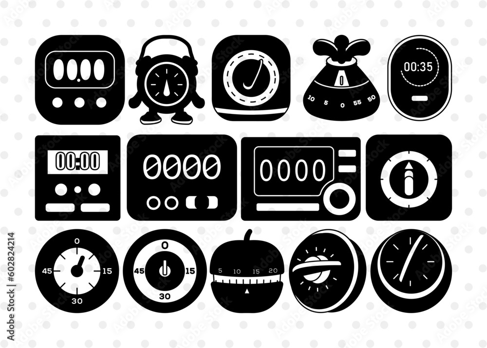 Kitchen Timer Silhouette, Kitchen Timer SVG, Cooking Timer Svg, Timer Svg, Pieces Timers svg