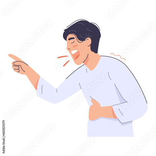 Happy man having fun. Cheerful young man giggling. Modern trendy style. Hand drawn vector character illustration. Isolated on white background.