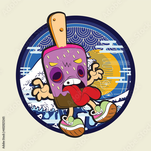 the ice cream illustration design for sukajan is mean japan traditional cloth or t-shirt