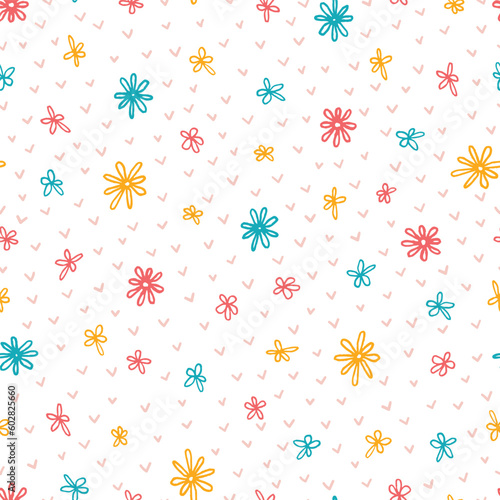 Colorful Tiny Doodle Flowers Seamless Vector Repeat Pattern