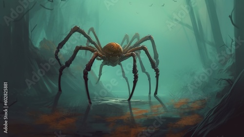 A giant spider with long legs. Fantasy concept , Illustration painting. Generative AI © X-Poser