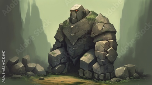 A golem made of stone or clay. Fantasy concept , Illustration painting. Generative AI photo