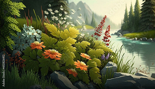 Beautiful Summer nature background, Generative Ai