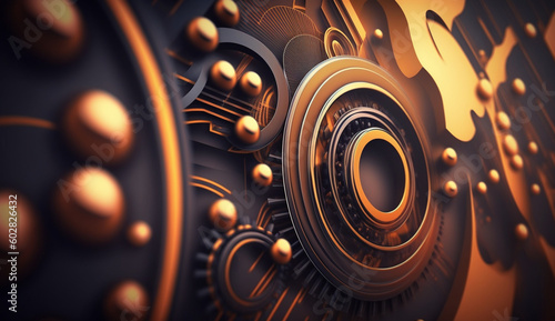 abstract technology background with gear wheel and lighting effects, Generative Ai