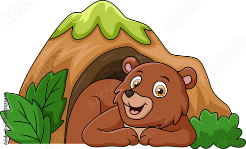 Cute little bear cartoon in the cave