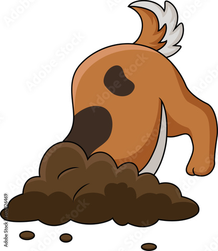Cute dog digging a hole in the ground