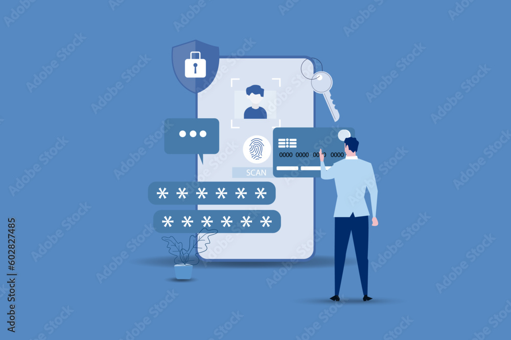 Man security system in smartphone. Mobile phone with passcode screen and face recognition app icon.Vector Illustrations. Man security system in smartphone. Mobile phone with passcode screen and face recognition app icon.Vector Illustrations.