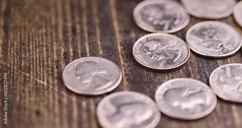 old American quarter dollar coins, close-up of old twenty-five cent coins photo