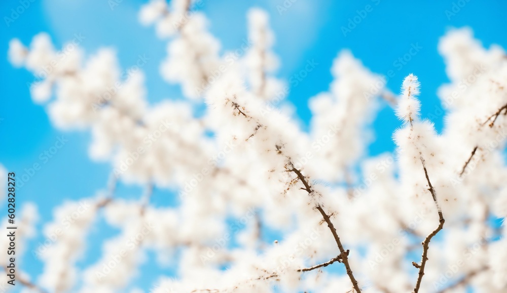Blooming fluffy willow branches, close up, cotton from Generative AI