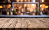 Empty wooden table for product placement or montage with kitchen bokeh background. High quality photo