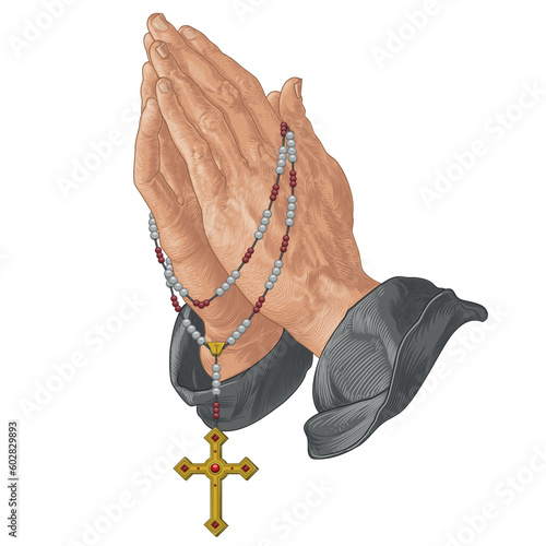 Praying hands with christian rosary