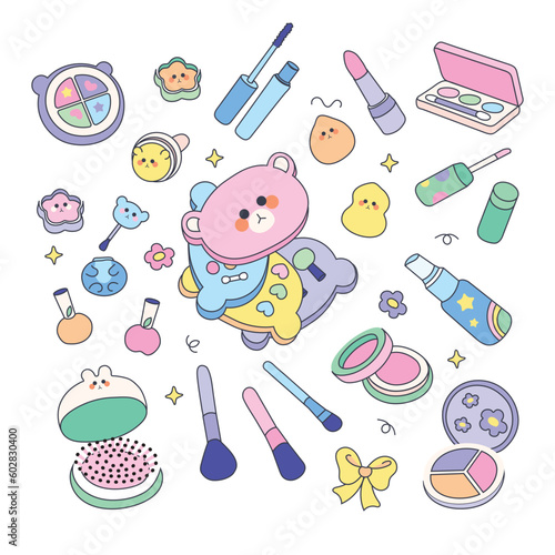 Cute Colorful Kids Make Up Toys Set Illustration