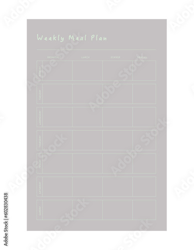 Meal Planner and groceries list planner. Plan you food day easily. Vector illustration. 