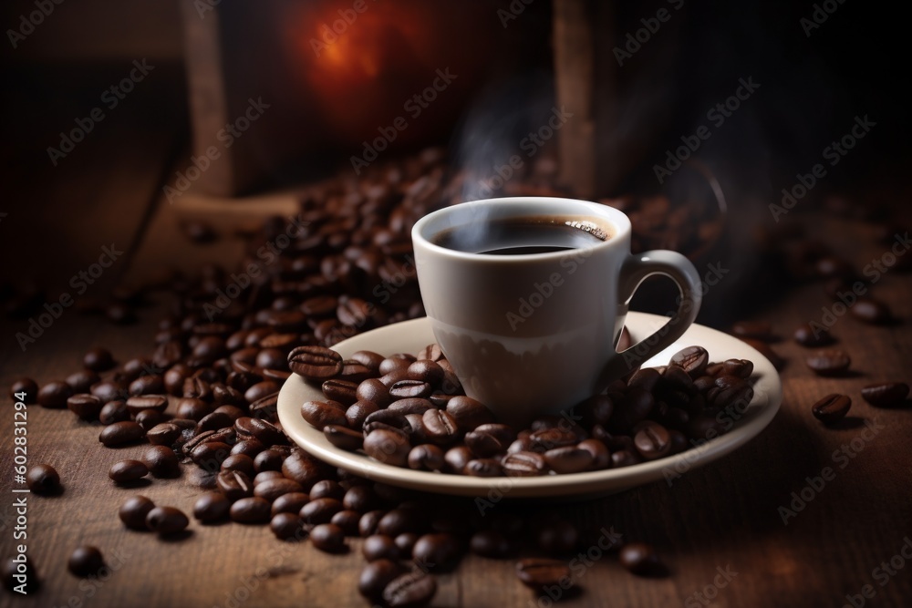 breakfast mug morning brown cup aroma bean espresso drink cafe. Generative AI. breakfast mug morning brown cup aroma bean espresso drink cafe. Generative AI.