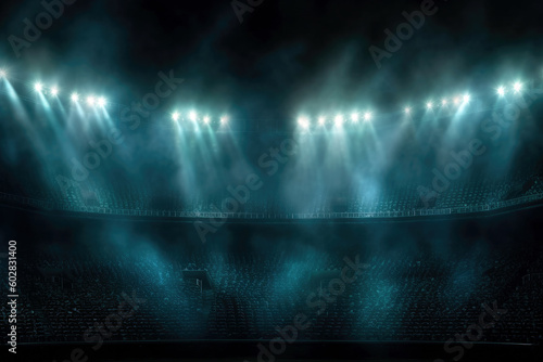 Stadium tribune lights and spotlights. Spotlight on the empty stadium tribune. High quality photo