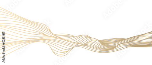 Vector abstract line art wavy flowing dynamic gold isolated on transparent background in concept luxury, wave, wind, ocean