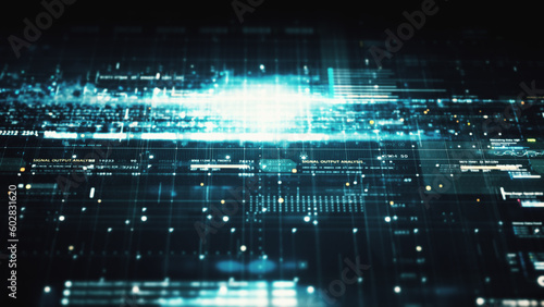 Wallpaper Mural Advance data matrix, telemetry and encrypt numbers simulation user interface display in cyber space abstract de-focus environment background Torontodigital.ca