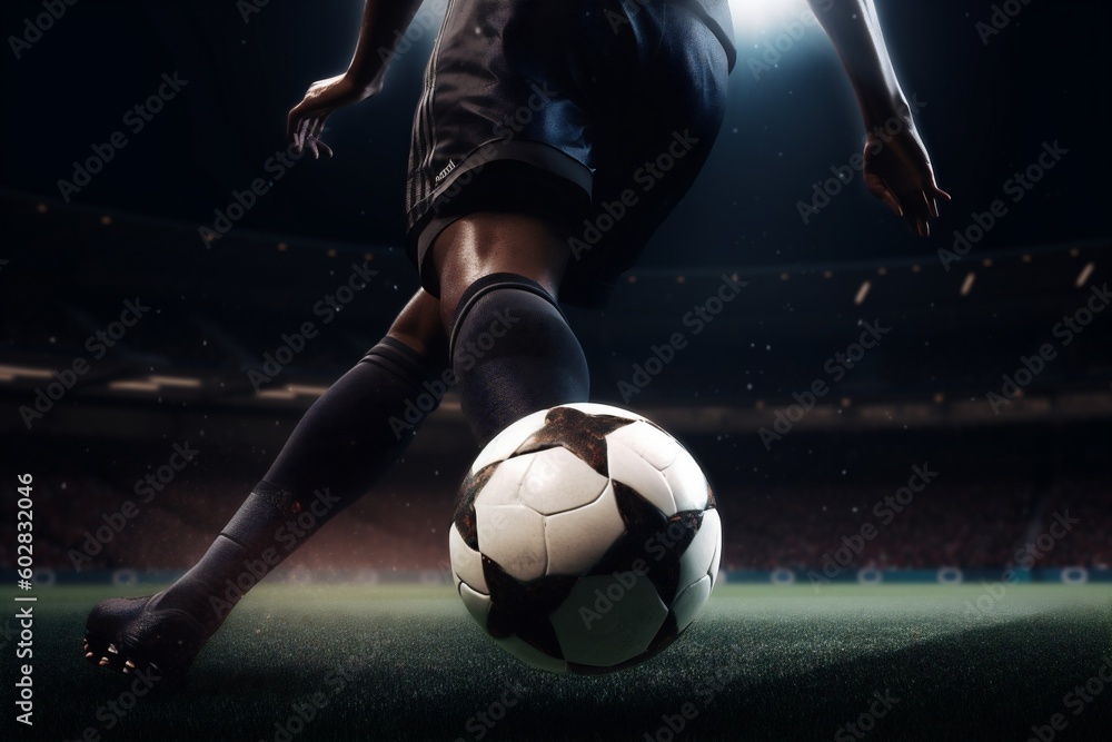 game kick football sport competition soccer stadium ball foot goal. Generative AI.