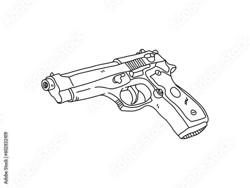 Handgun doodle, a hand drawn vector illustration of a handgun for self defense, isolated on white background.