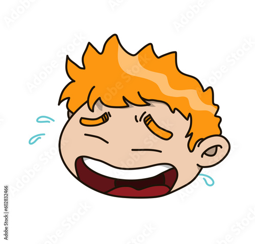Laughing out loud kid head cartoon, hilariously funny laugh, isolated on white background.