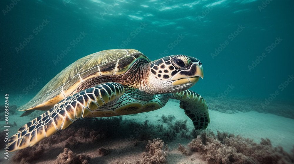 Fototapeta premium Swimming Turtle in a Marine Reef. generative ai