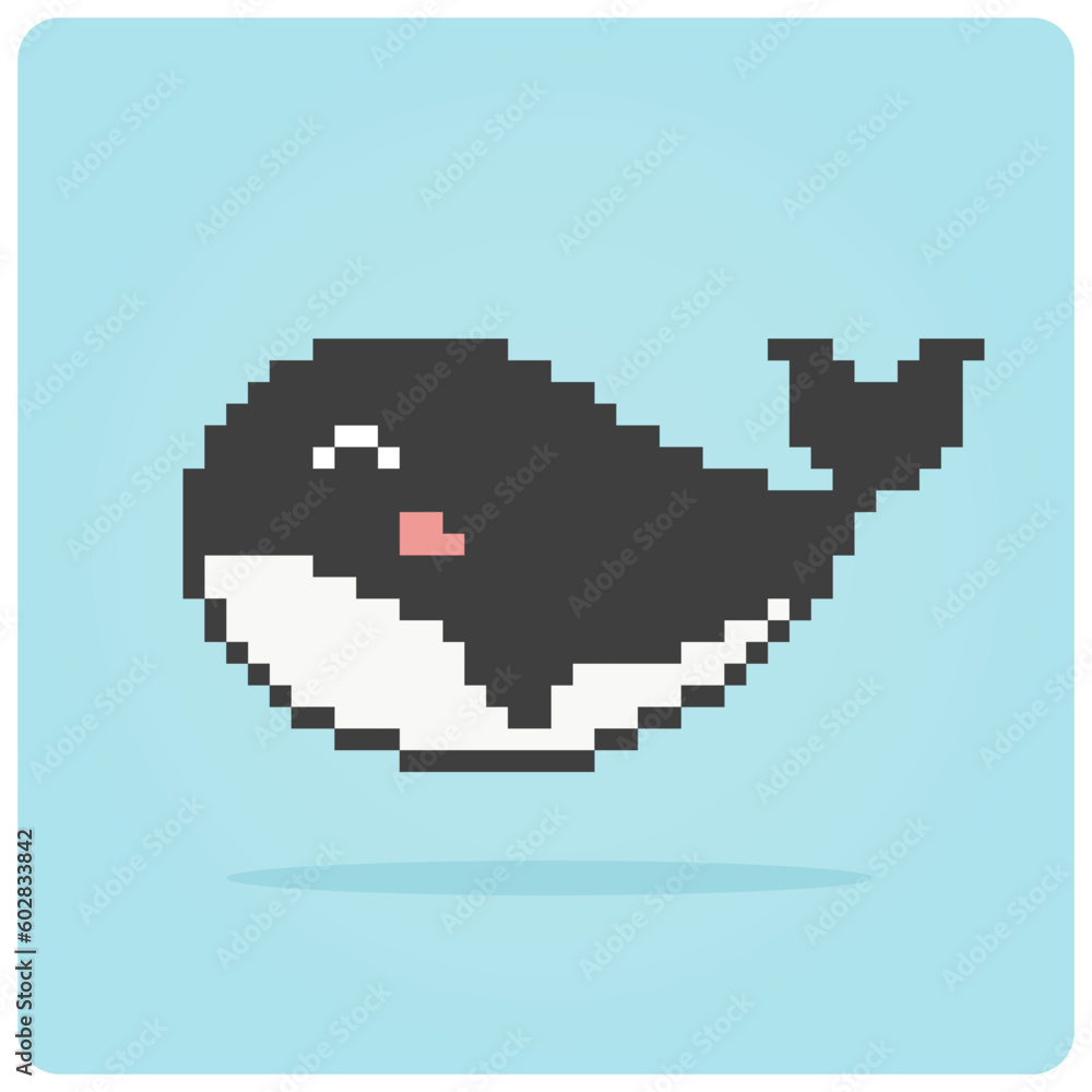 8 bit pixel of whale. Animals pixel in Vector Illustrations for Game Assets or Cross Stitch Patterns