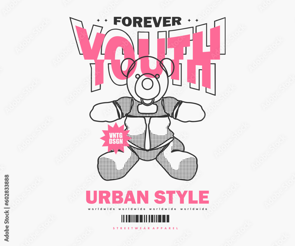 futuristic illustration of line art bear t shirt design, vector graphic, typographic poster or tshirts street wear and Urban style