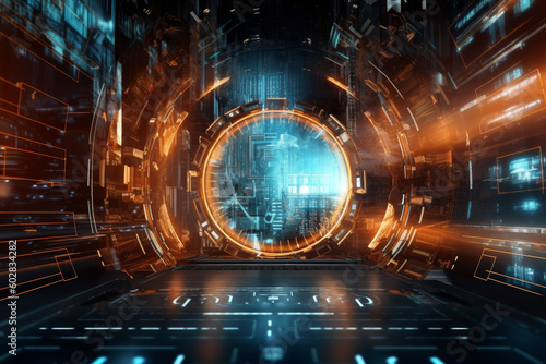 futuristic background that represents cyberspace. dark color scheme with bright blue light effects to convey a futuristic  technological vibe. Generative AI Technology.