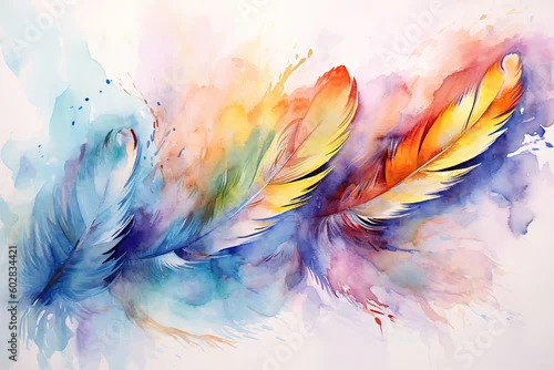 Fototapeta Akwarela, pióra, abstrakcyjne tło, wygenerowane przez AI