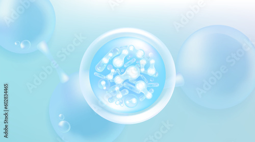 Probiotic and Hyaluronic acid skin solutions ad, blue collagen, and vitamin serum drop with cosmetic advertising background ready to use illustration vector.