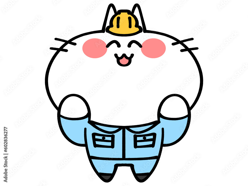 ヘルメットを被った笑顔の作業員にゃんこイラスト素材 ヘルメットを被った笑顔の作業員にゃんこイラスト素材