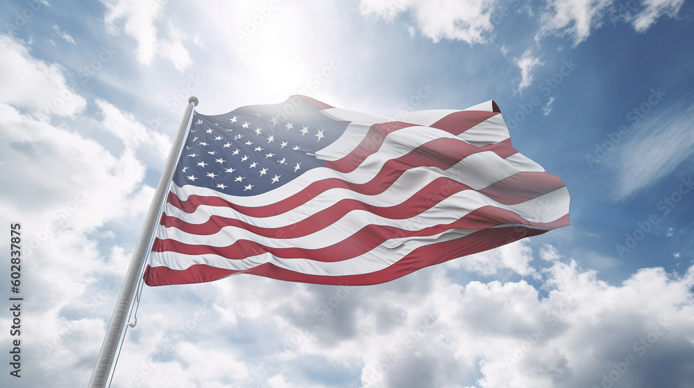 Obraz premium An American flag against beautiful summer sky. Generative art