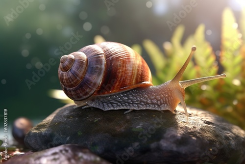 Snail on the rock, photorealistic generative art