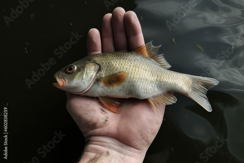 Fish on the fisherman's palm of hand