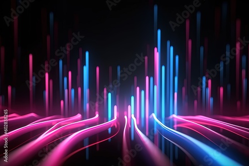 abstract futuristic background with pink blue glowing neon moving high speed wave lines and bokeh lights. Data transfer concept Fantastic wallpaper, Ai Generative photo