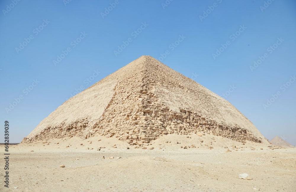 The unique Bent Pyramid of Dahshur, Egypt, built by the Pharaoh Sneferu of the Old Kingdom's 4th Dynasty The unique Bent Pyramid of Dahshur, Egypt, built by the Pharaoh Sneferu of the Old Kingdom's 4th Dynasty