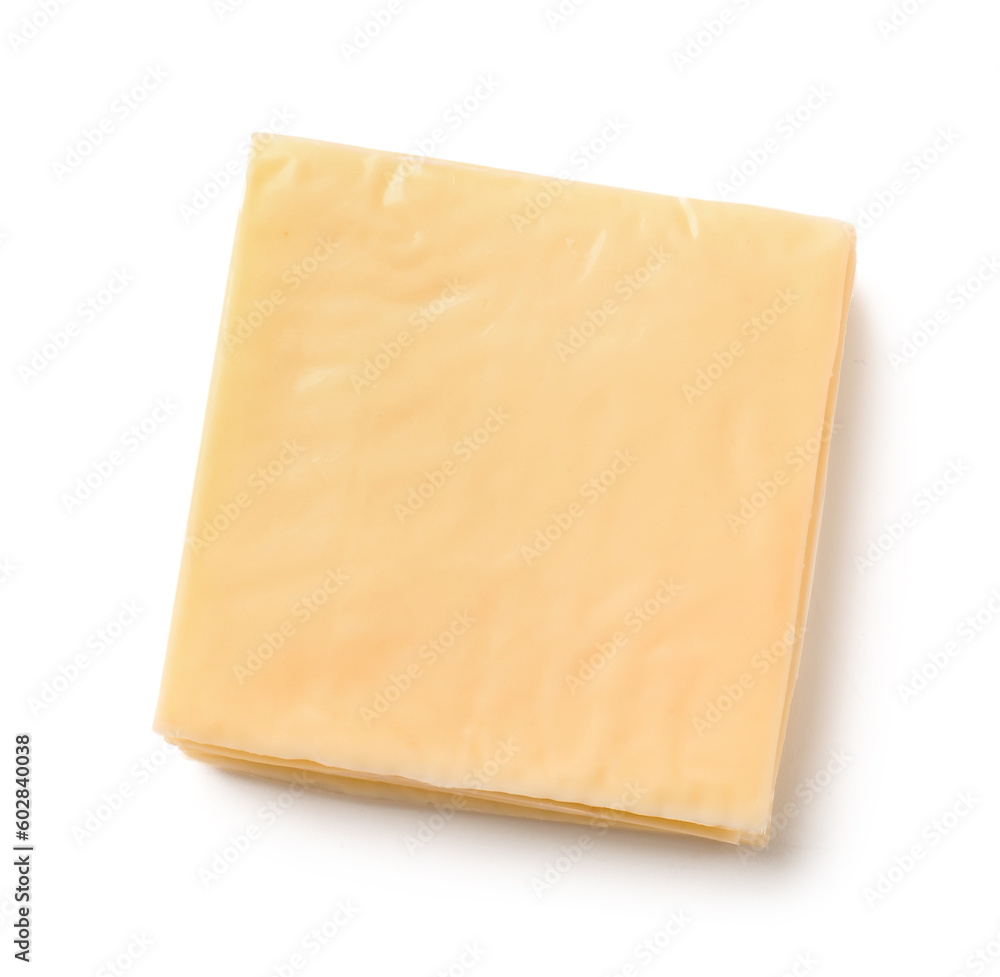 Stack of tasty processed cheese on white background Stack of tasty processed cheese on white background