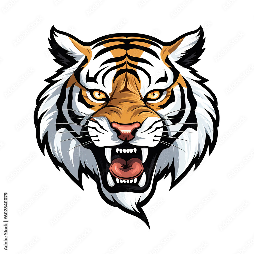 Tiger head, cartoon style, white isolated background PNG Tiger head, cartoon style, white isolated background PNG
