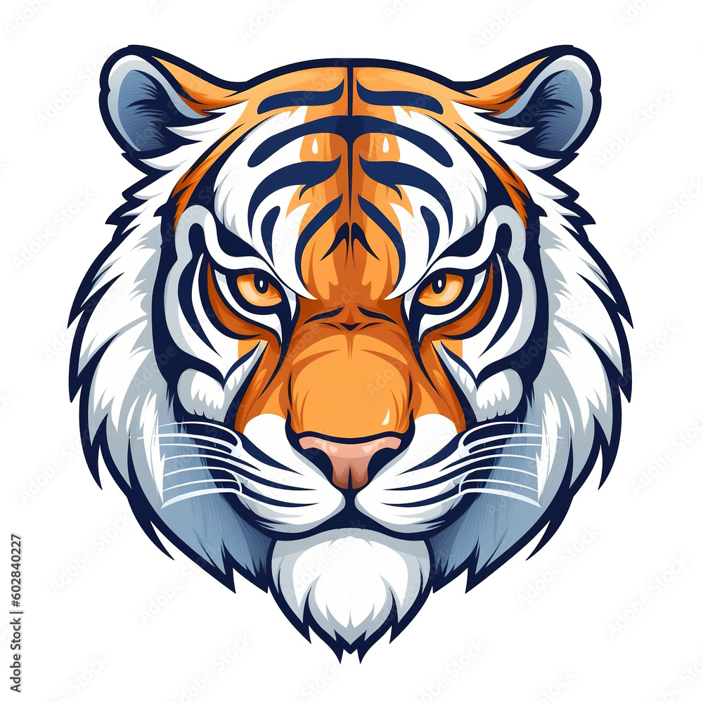 Tiger head, cartoon style, white isolated background PNG Tiger head, cartoon style, white isolated background PNG