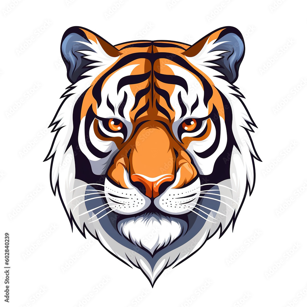 Tiger head, cartoon style, white isolated background PNG Tiger head, cartoon style, white isolated background PNG