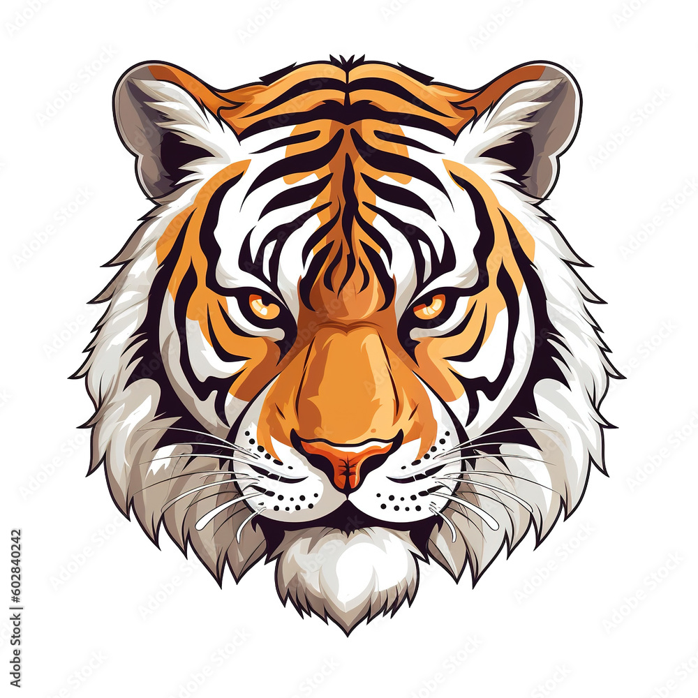 Tiger head, cartoon style, white isolated background PNG Tiger head, cartoon style, white isolated background PNG