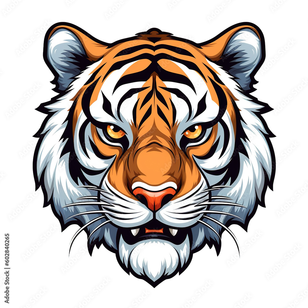 Tiger head, cartoon style, white isolated background PNG Tiger head, cartoon style, white isolated background PNG