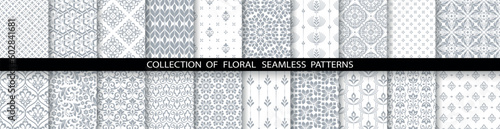 Photographie Geometric floral set of seamless patterns