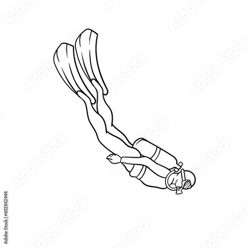 Hand drawn illustration of underwater diver outline
